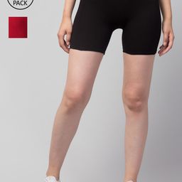 Apraa & Parma Women Pack of 2 Black Slim Fit Cycling Pure Cotton Shorts-image-60