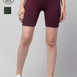 Apraa & Parma Women Pack of 2 Maroon Slim Fit Cycling Pure Cotton Sports Shorts-image-76