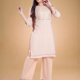 Rani Saahiba Striped Round Neck Regular Thread Work Pure Cotton Kurta With Trouser-picture-29