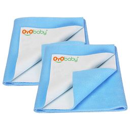 OyO Baby Kids Blue & Grey 2 Pieces Waterproof Cotton Bed Protector Dry Sheets-image-110