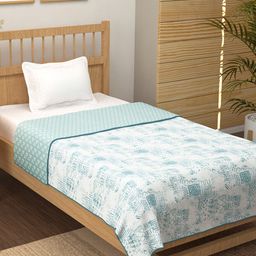 Story@home Blue & White Printed AC Room 150 GSM Reversible Cotton Single Bed Dohar-image-100