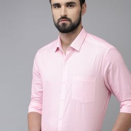 Arrow Men Pink & White Manhattan Slim Fit Pinstripes Pure Cotton Formal Shirt-image-74