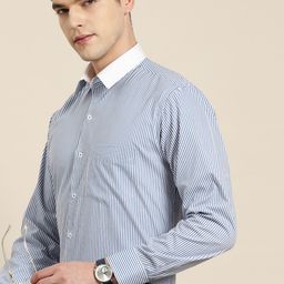 Hancock White Slim Fit Pinstriped Formal Shirt-image-41