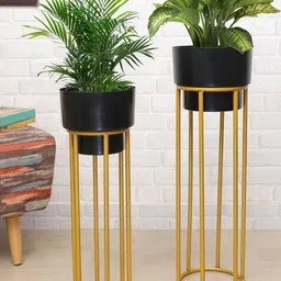 Homesake Set Of 2 Round Base Metal Planters With Pot image 1