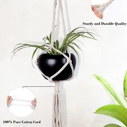 Homesake Black Hanging Jute Macrame Planter with White Pot-picture-20