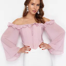Trendyol Off-Shoulder Flared Sleeve Bardot Top-image-36