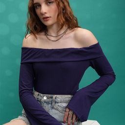 Tokyo Talkies Purple Off-Shoulder Long Sleeves Bardot Top-picture-24