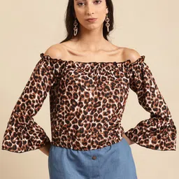 DODO & MOA Animal Print Off-Shoulder Crepe Bardot Top-picture-12