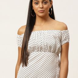 BAESD Polka Dots Printed Off-Shoulder Crepe Bardot Top-image-53