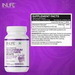 INLIFE Magnesium Glycinate Forte,  Unflavoured  120 tablet(s)  image 4