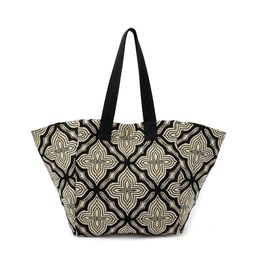 Accessorize London Women's Faux Leather Black & White Geo Woven Tote Bag-image-3