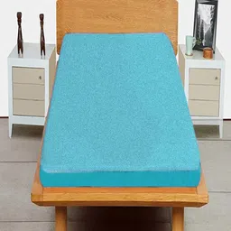 Trance Home Linen  Turquoise Blue Solid Single Size Mattress Protector-image-97