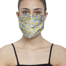 The House of Tara Adults Blue Smiley Printed 3-Ply Reusable Cloth Mask-image-85