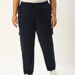 theRebelinme Women Plus Size Navy Blue High-Rise Cargo Joggers-image-81