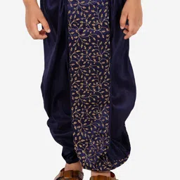 Vastramay Boys Navy Blue Embroidered Ready-To-Wear Dhoti-12
