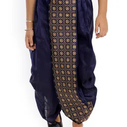 Vastramay Boys Navy Blue & Beige Embroidered Silk Blend Traditional Dhoti-picture-9