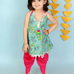 KID1 Girls Floral Printed Gotta Patti Pure Cotton Kurta With Dhoti Pants-picture-53