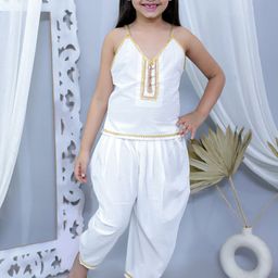 JUNITOS Girls Pure Cotton Straight Sleeveless Top With Dhoti-image-0