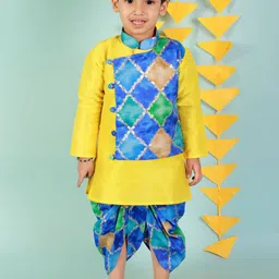 KID1 Boys Checked Mandarin Collar Long Sleeves Kurta With Dhoti Pants-7