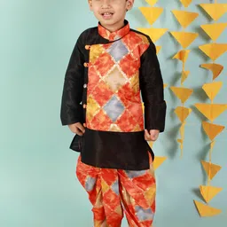 KID1 Boys Geometric Printed Mandarin Collar Kurta With Dhoti Pants-image-44