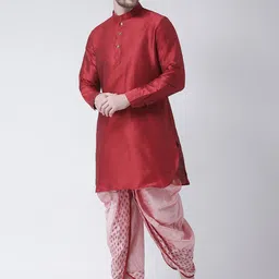 DEYANN Men Peach & Red  Printed Dupion Silk Dhoti image 4