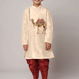 DEVOILER Boys Printed Regular Dupion Silk Kurta with Dhoti Pants-33