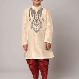 DEVOILER Boys Printed Regular Dupion Silk Kurta with Dhoti Pants-15