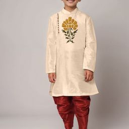DEVOILER Boys Printed Regular Dupion Silk Kurta with Dhoti Pants-12