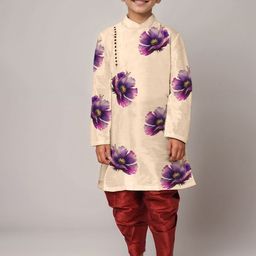 DEVOILER Boys Printed Regular Dupion Silk Kurta with Dhoti Pants-2