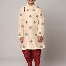 DEVOILER Boys Printed Regular Dupion Silk Kurta with Dhoti Pants-27