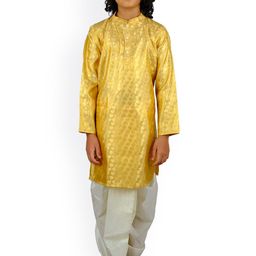 Sethukrishna Boys Gold-Toned & White Ethnic Motifs Printed Kurta with Dhoti Pants-picture-2