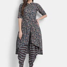 KUMARI Floral Printed Band Collar Pure Cotton Kurta With Dhoti Pants-45
