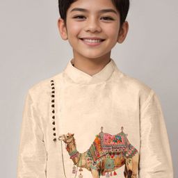 DEVOILER Boys Printed Regular Dupion Silk Kurta with Dhoti Pants image 2