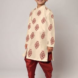 DEVOILER Boys Printed Regular Dupion Silk Kurta with Dhoti Pants image 3