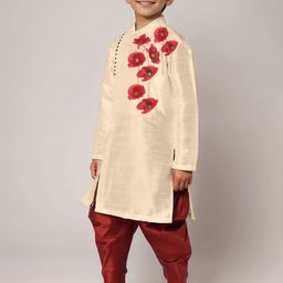 DEVOILER Boys Printed Regular Dupion Silk Kurta with Dhoti Pants image 3