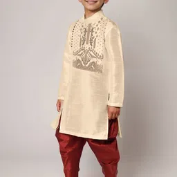 DEVOILER Boys Printed Regular Dupion Silk Kurta with Dhoti Pants image 5
