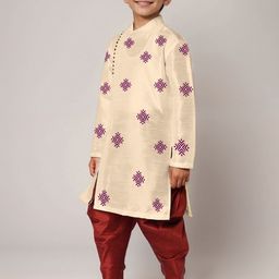 DEVOILER Boys Printed Regular Dupion Silk Kurta with Dhoti Pants image 2