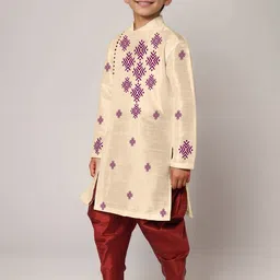 DEVOILER Boys Printed Regular Dupion Silk Kurta with Dhoti Pants image 5