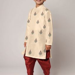 DEVOILER Boys Printed Regular Dupion Silk Kurta with Dhoti Pants image 5