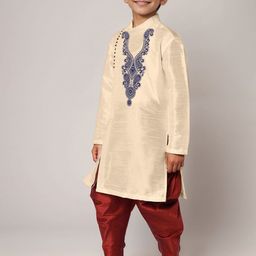 DEVOILER Boys Printed Regular Dupion Silk Kurta with Dhoti Pants image 3