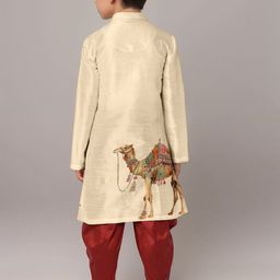 DEVOILER Boys Printed Regular Dupion Silk Kurta with Dhoti Pants image 3