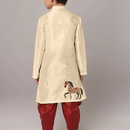 DEVOILER Boys Printed Regular Dupion Silk Kurta with Dhoti Pants image 4