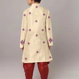 DEVOILER Boys Printed Regular Dupion Silk Kurta with Dhoti Pants image 2