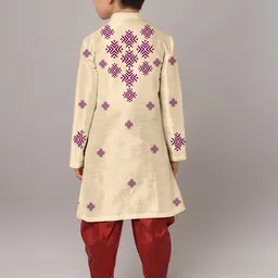 DEVOILER Boys Printed Regular Dupion Silk Kurta with Dhoti Pants image 3