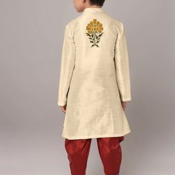 DEVOILER Boys Printed Regular Dupion Silk Kurta with Dhoti Pants image 2