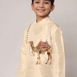 DEVOILER Boys Printed Regular Dupion Silk Kurta with Dhoti Pants image 5