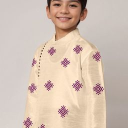 DEVOILER Boys Printed Regular Dupion Silk Kurta with Dhoti Pants image 4