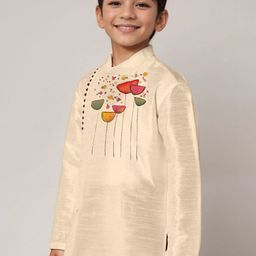 DEVOILER Boys Printed Regular Dupion Silk Kurta with Dhoti Pants image 2