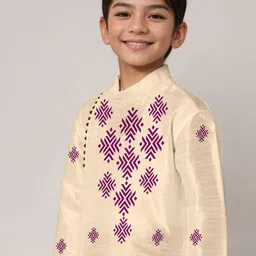 DEVOILER Boys Printed Regular Dupion Silk Kurta with Dhoti Pants image 2