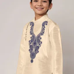 DEVOILER Boys Printed Regular Dupion Silk Kurta with Dhoti Pants image 2